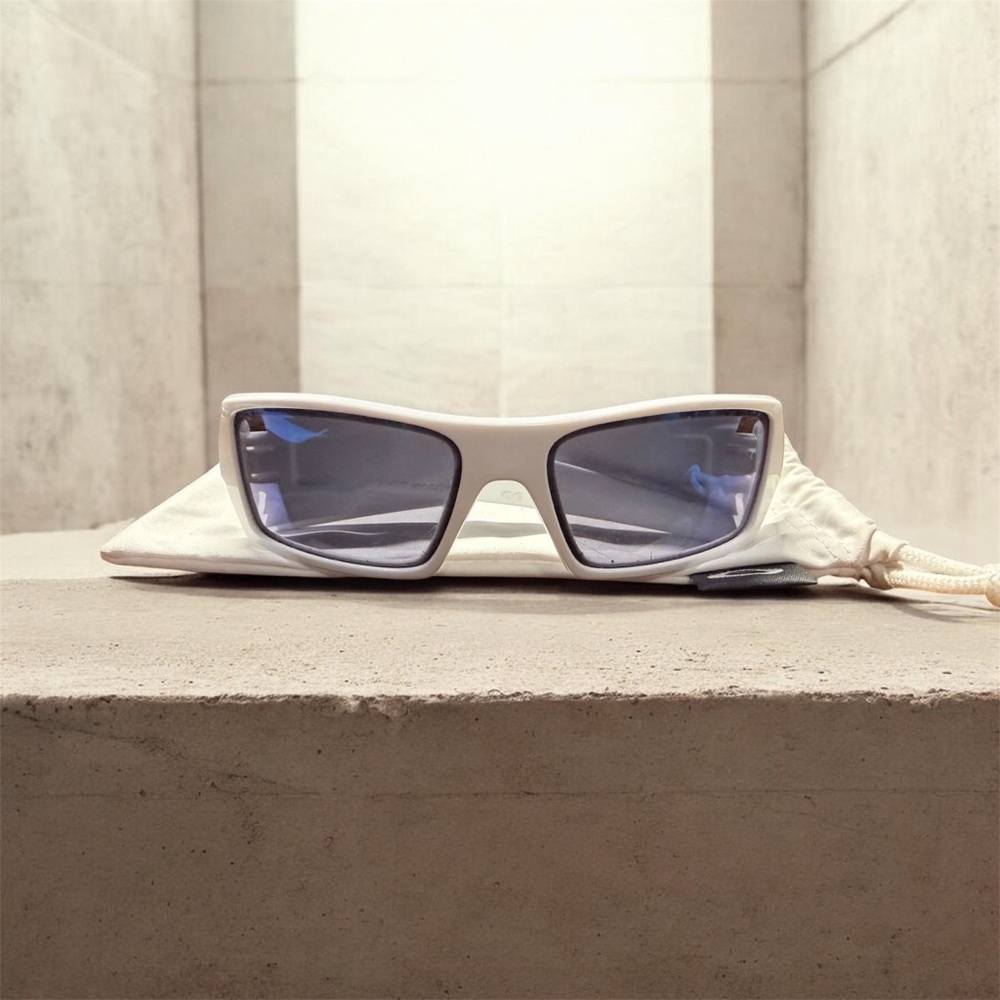White Rectangular Men's Sunglasses with Blue Lenses